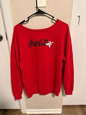Coca Cola Red Off-the-Shoulder Sweatshirt with Logo